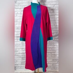 Vintage Vanity Fair Colorblock Red Teal Long Sleeve Sleep Robe Caftan